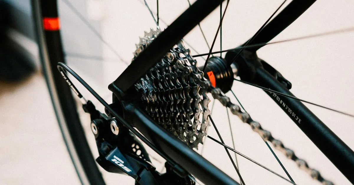 Close-up image of a bicycle gear and chain for cycling enthusiasts and mechanics.